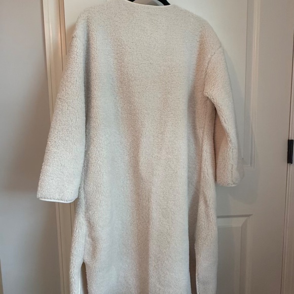 Beige Cream Winter Teddy Faux Shearling Coat Button Down Fuzzy Fleece Medium NWT - Picture 7 of 14